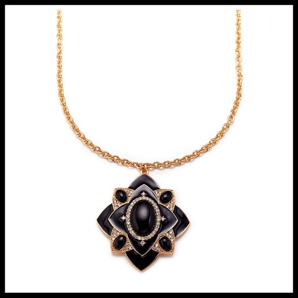 LONG PAVE CRYSTAL BLACK STONE STATEMENT NECKLACE A2C - Picture 2 of 8